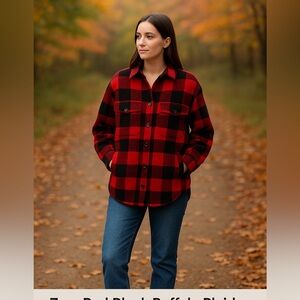 Zara Red Black Buffalo Plaid Button Front Shirt Jacket Shacket Size S